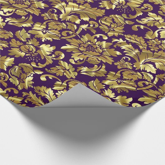 Diepe Paarse en gouden bloemdamast. Cadeaupapier (Hoek)