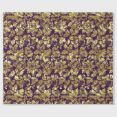 Diepe Paarse en gouden bloemdamast. Cadeaupapier (Vlak)