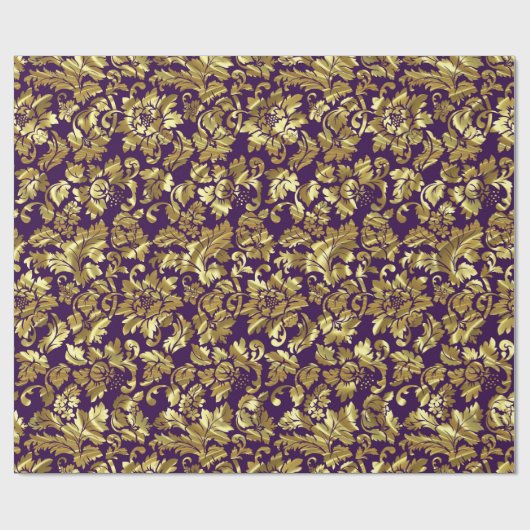 Diepe Paarse en gouden bloemdamast. Cadeaupapier (Vlak)