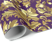 Diepe Paarse en gouden bloemdamast. Cadeaupapier (Rol Hoek)