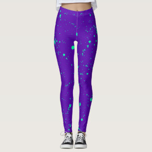 Diepe Paarse en Neon Groene Verf Splatter Leggings