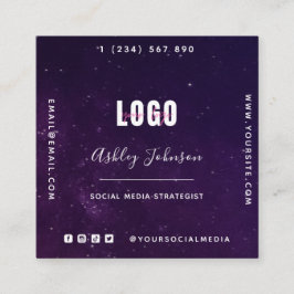 Diepe Paarse Galaxy Space Universe QR Code & Logo Vierkante Visitekaartje