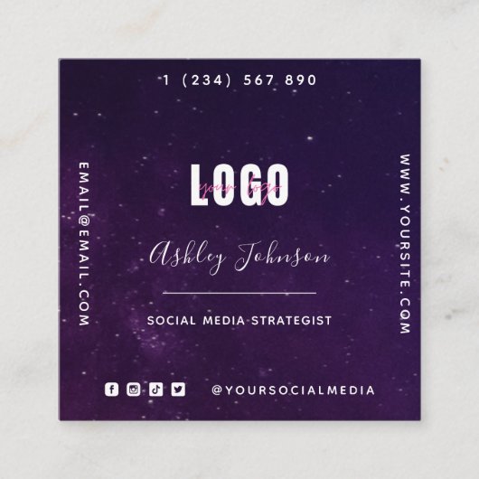 Diepe Paarse Galaxy Space Universe QR Code & Logo Vierkante Visitekaartje (Voorkant)