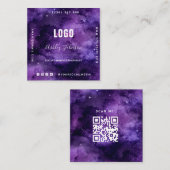 Diepe Paarse Galaxy Space Universe QR Code & Logo  Vierkante Visitekaartje (Voorkant / Achterkant)