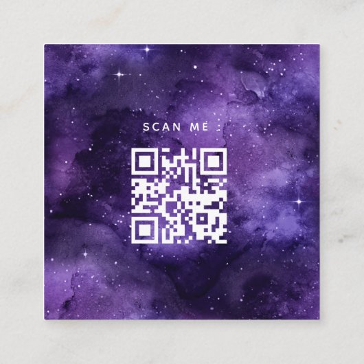 Diepe Paarse Galaxy Space Universe QR Code & Logo  Vierkante Visitekaartje (Achterkant)