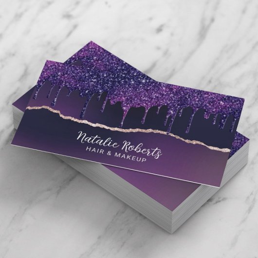 Diepe Paarse glitter druist goudgrijs-salon Visitekaartje