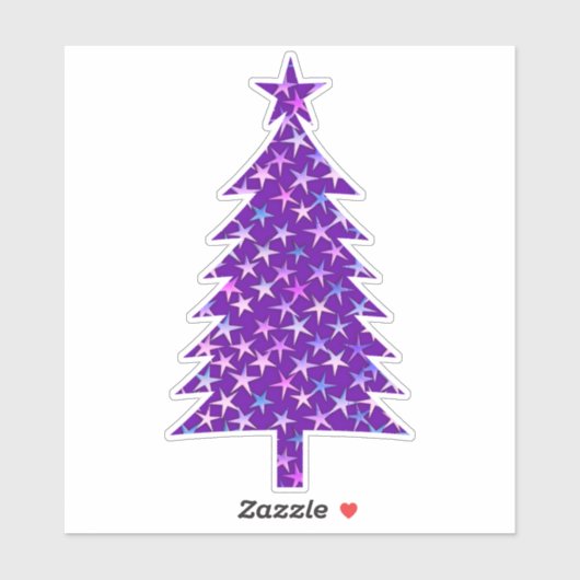Diepe Paarse kerstboom met sterren Sticker (Vel)