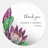 Diepe Paarse King Protea Waterverf Art Ronde Sticker (Voorkant)