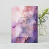 Diepe Paarse, Lavendel en Roos Gouden Inktbruiloft Kaart (Staand voorkant)