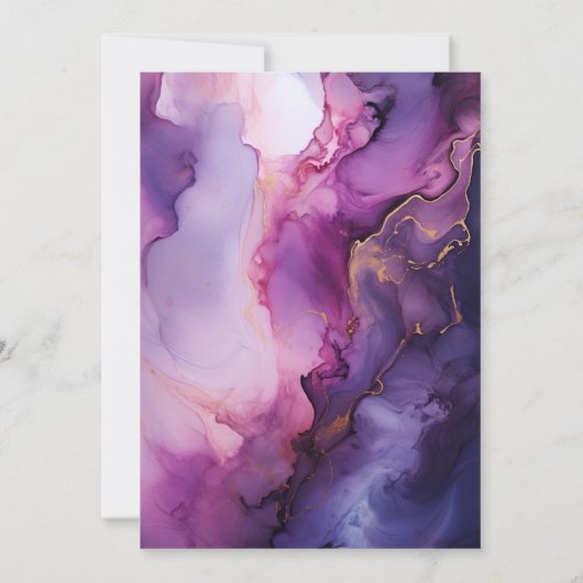 Diepe Paarse, Lavendel en Roos Gouden Inktbruiloft Kaart (Achterkant)