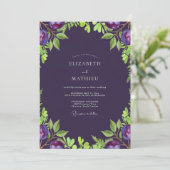 Diepe Paarse Olijf Zachte Eucalyptus Bruiloft Kaart (Staand voorkant)