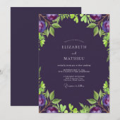 Diepe Paarse Olijf Zachte Eucalyptus Bruiloft Kaart (Voorkant / Achterkant)