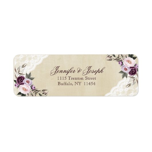 Diepe Paarse pioenen bloemenbruiloft Etiket (Voorkant)