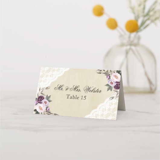 Diepe Paarse pioenen bloemenbruiloft Plaatskaartje (Achterkant)