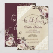 Diepe Paarse Pioenen Bruidsdouche Uitnodiging (Voorkant / Achterkant)