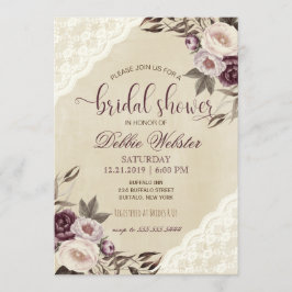 Diepe Paarse Pioenen Bruidsdouche Uitnodiging