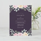 Diepe Paarse Ranunculus Eucalyptus Bruiloft Kaart (Staand voorkant)