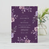 Diepe Paarse Ranunculus Eucalyptus Bruiloft Kaart (Staand voorkant)