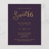 Diepe Paarse SWEET 16 Moderne goudverjaardag (Voorkant)