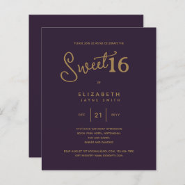 Diepe Paarse SWEET 16 Moderne goudverjaardag