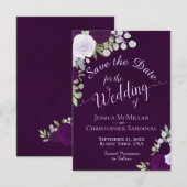 Diepe Paarse Waterverf Boho Rozen bruiloft Save The Date (Voorkant / Achterkant)