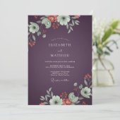 Diepe Plum Coral Ranunculus Eucalyptus Bruiloft Kaart (Staand voorkant)