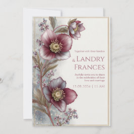 Diepe Plum Hellebore Gouden Glitter Frame Trouwdag Kaart