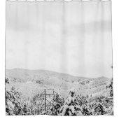 Diepe powder-bomen // Zwart-witte kiemen Douchegordijn (Voorkant)