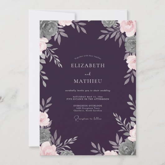 Diepe pruim blad zachte eucalyptus bruiloft kaart (Voorkant)