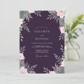 Diepe pruim blad zachte eucalyptus bruiloft kaart (Staand voorkant)