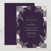 Diepe pruim blad zachte eucalyptus bruiloft kaart (Voorkant / Achterkant)