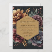 Diepe Pruim Botanische Romantische Bruiloft Kaart (Voorkant)