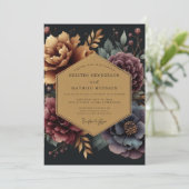Diepe Pruim Botanische Romantische Bruiloft Kaart (Staand voorkant)