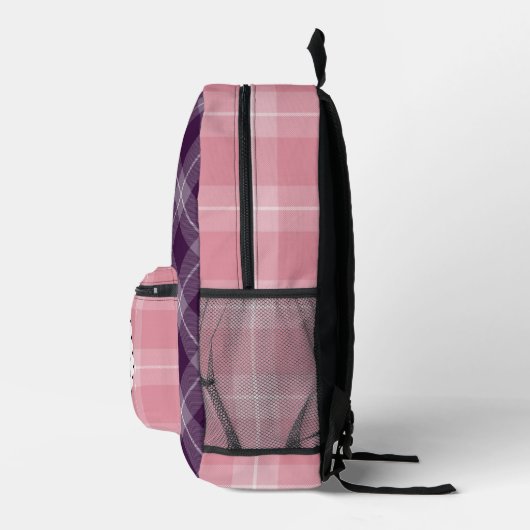 Diepe pruim en zacht roze Plaid gepersonaliseerd Bedrukte Rugzak (Rechts)