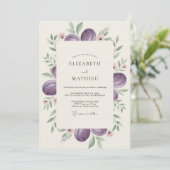 Diepe pruim fruitgrijs eucalyptus bruiloft kaart (Staand voorkant)
