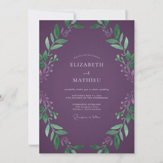 Diepe Pruim Loof Eucalyptus Bruiloft Kaart (Voorkant)