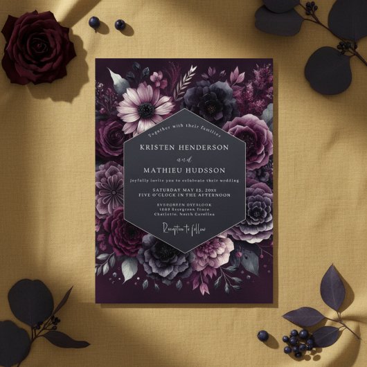 Diepe Pruim Moody Bloom Bruiloft Kaart