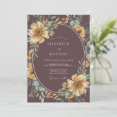 Diepe Pruim Romantische Botanische Bruiloft Kaart (Staand voorkant)
