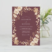 Diepe Pruimcrème Ranunculus Eucalyptus Bruiloft Kaart (Staand voorkant)