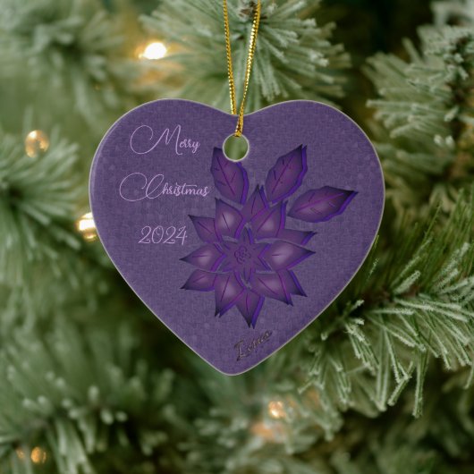 Diepe rietjes met deep Plum Poinsettia Ceramic O. Keramisch Ornament (Boom)