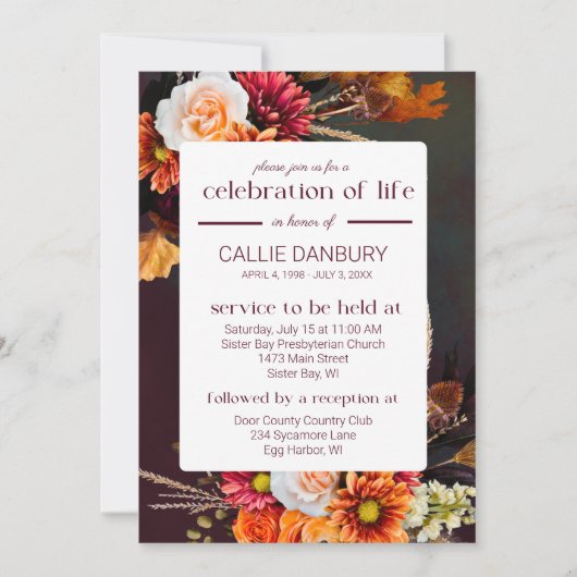 Diepe rijke bloemen begrafenis viering van het lev kaart (Voorkant)