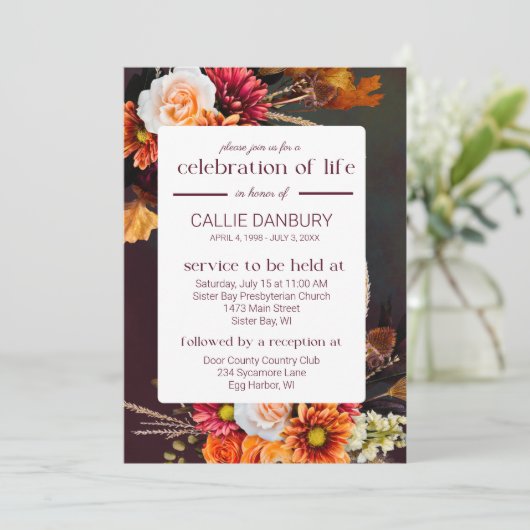 Diepe rijke bloemen begrafenis viering van het lev kaart (Staand voorkant)