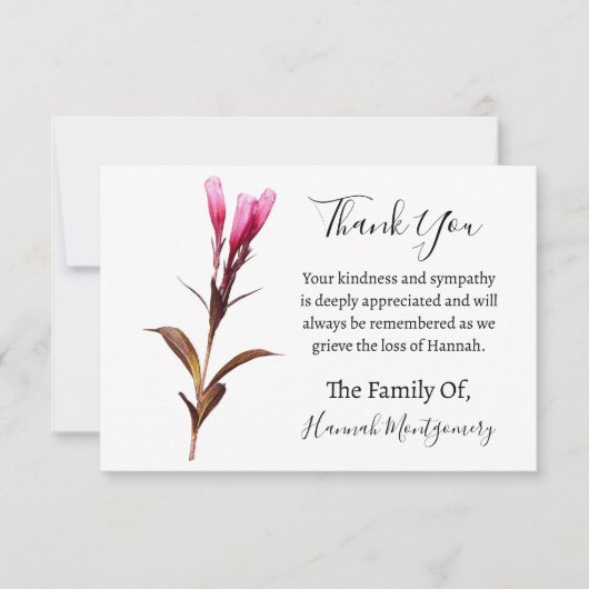 Diepe rijke bloemen uitvaart sympathie dank u notitiekaartje (Voorkant)