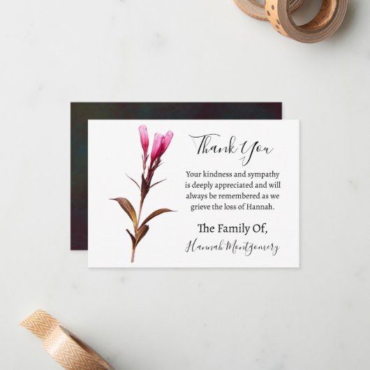 Diepe rijke bloemen uitvaart sympathie dank u notitiekaartje (Voorkant / Achterkant in situ)