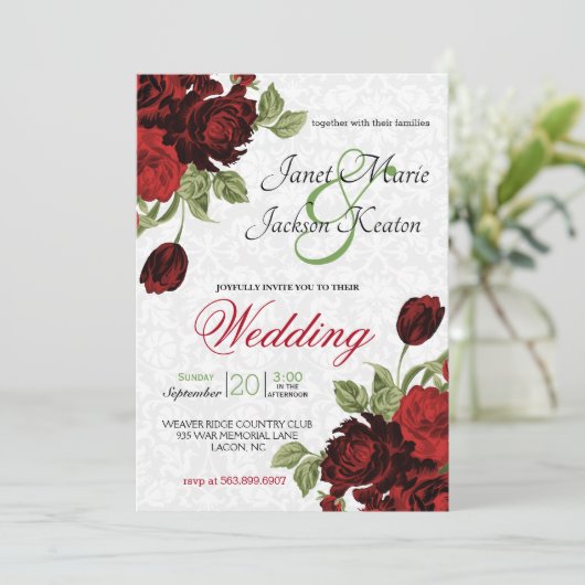 Diepe rode bloemen kaart (Staand voorkant)