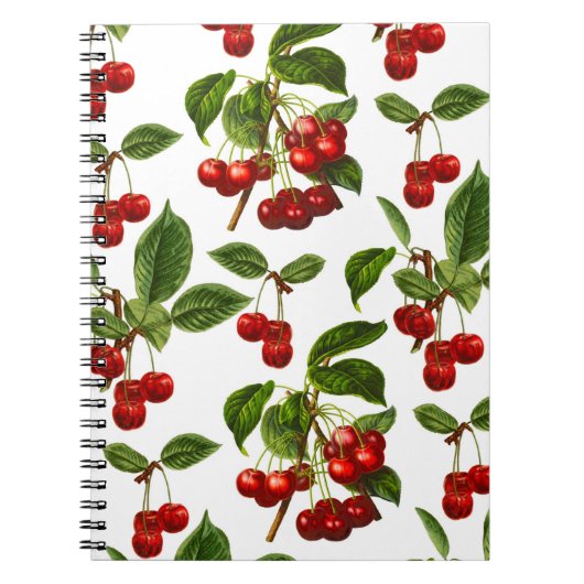 Diepe rode botanische Cherry Print Notitieboek (Voorkant)