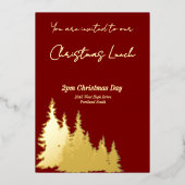 Diepe Rode Boter Gele Bomen Vrolijk Kerstgoud Folie Uitnodiging (Voorkant)