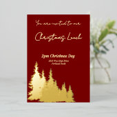 Diepe Rode Boter Gele Bomen Vrolijk Kerstgoud Folie Uitnodiging (Staand Voorkant)