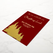 Diepe Rode Boter Gele Bomen Vrolijk Kerstgoud Folie Uitnodiging (Gedraaid)