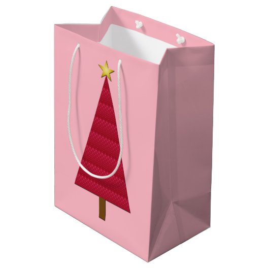 Diepe rode dampkast moderne kerstboom medium cadeauzakje (Achterkant Gekanteld)